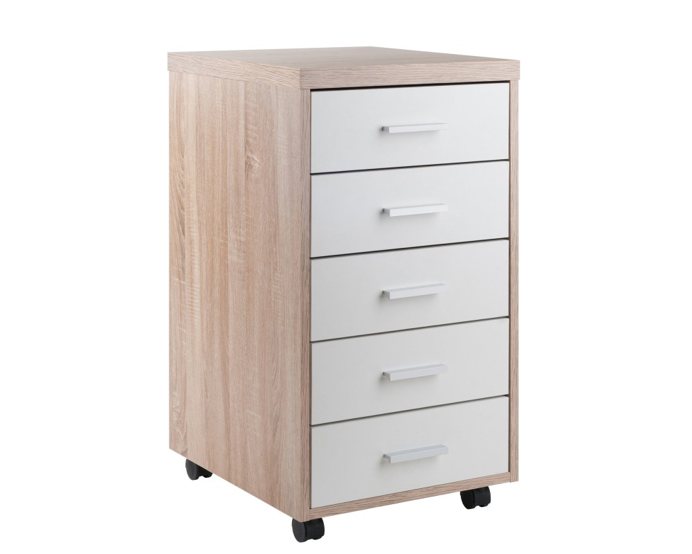 Kenner 5-Drawer Mobile Cabinet, 16' Wide, 29' High, Reclaimed Wood and White