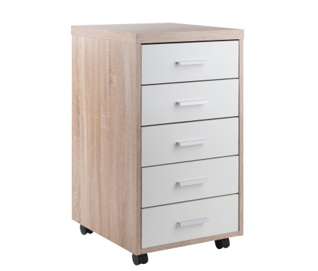 Kenner 5-Drawer Mobile Cabinet, 16' Wide, 29' High, Reclaimed Wood and White
