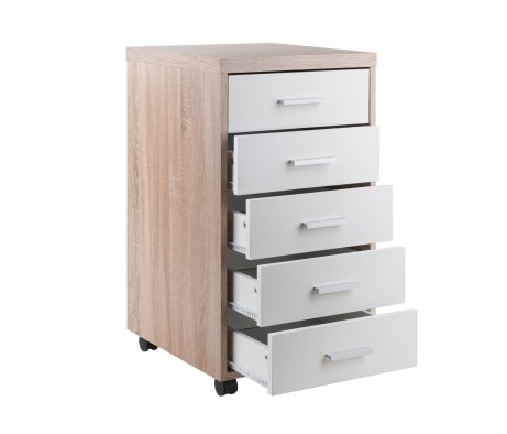 Kenner 5-Drawer Mobile Cabinet, 16' Wide, 29' High, Reclaimed Wood and White