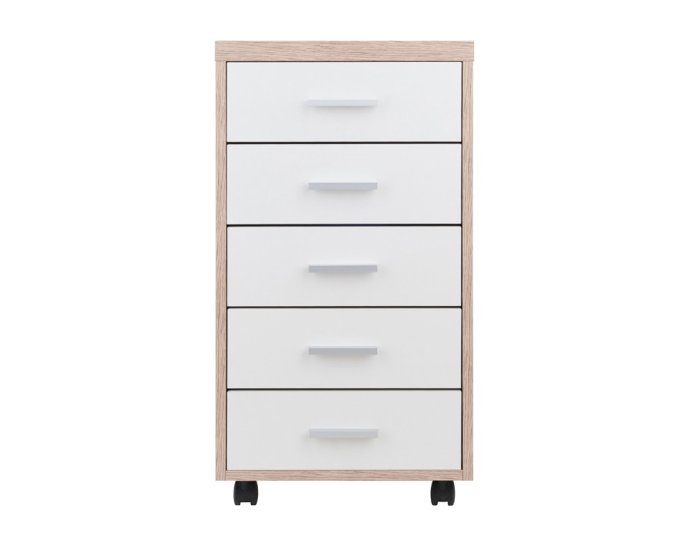 Kenner 5-Drawer Mobile Cabinet, 16' Wide, 29' High, Reclaimed Wood and White