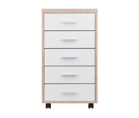 Kenner 5-Drawer Mobile Cabinet, 16' Wide, 29' High, Reclaimed Wood and White