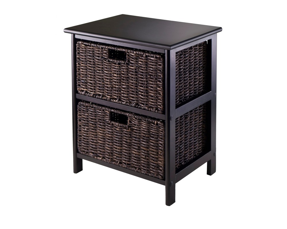 Omaha Storage Shelf with 2 Foldable Corn Husk Baskets, Black and Chocolate