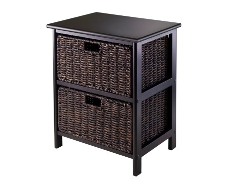 Omaha Storage Shelf with 2 Foldable Corn Husk Baskets, Black and Chocolate