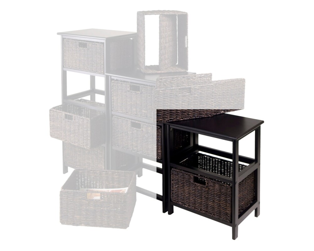 Omaha Storage Shelf with 2 Foldable Corn Husk Baskets, Black and Chocolate