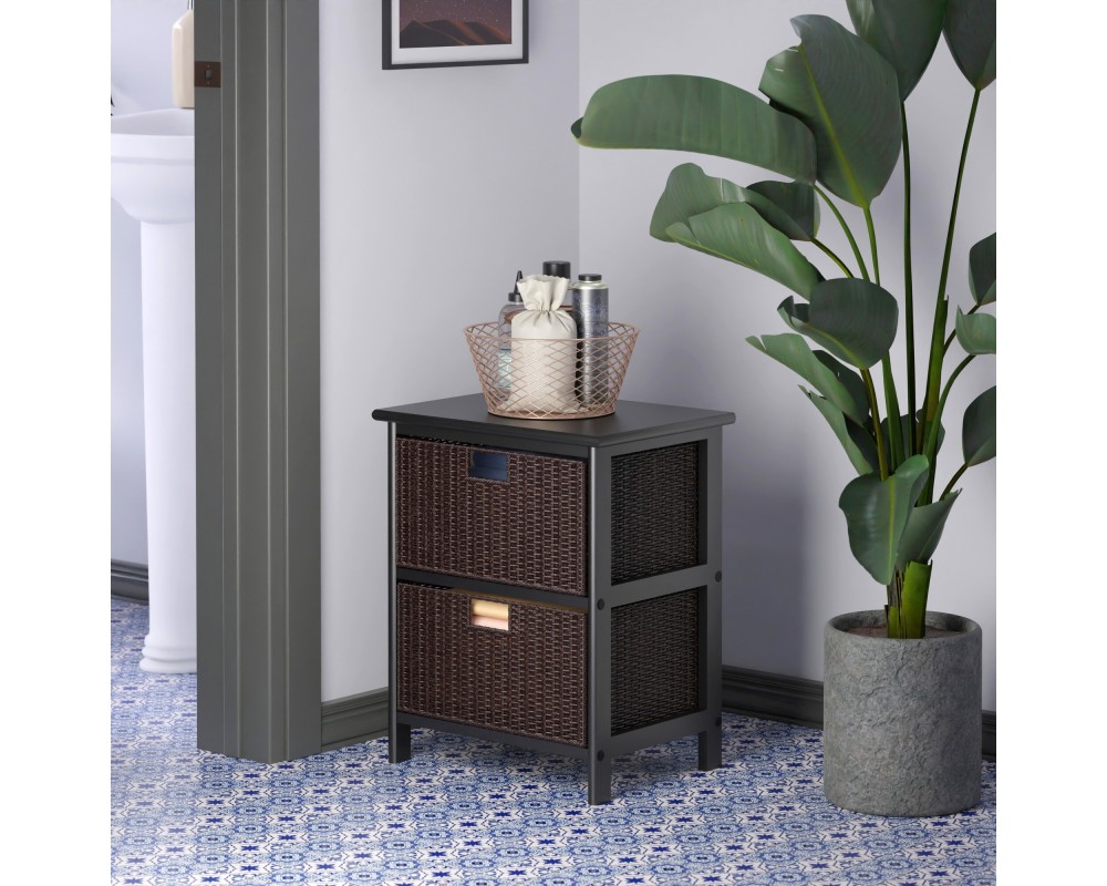 Omaha Storage Shelf with 2 Foldable Corn Husk Baskets, Black and Chocolate