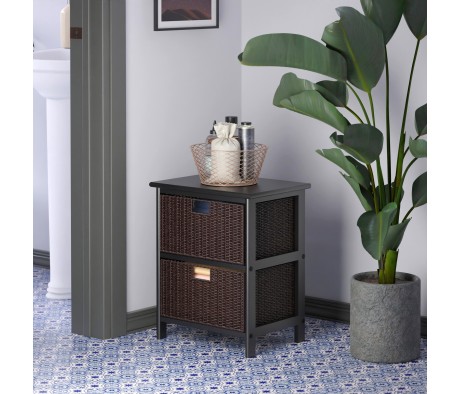 Omaha Storage Shelf with 2 Foldable Corn Husk Baskets, Black and Chocolate