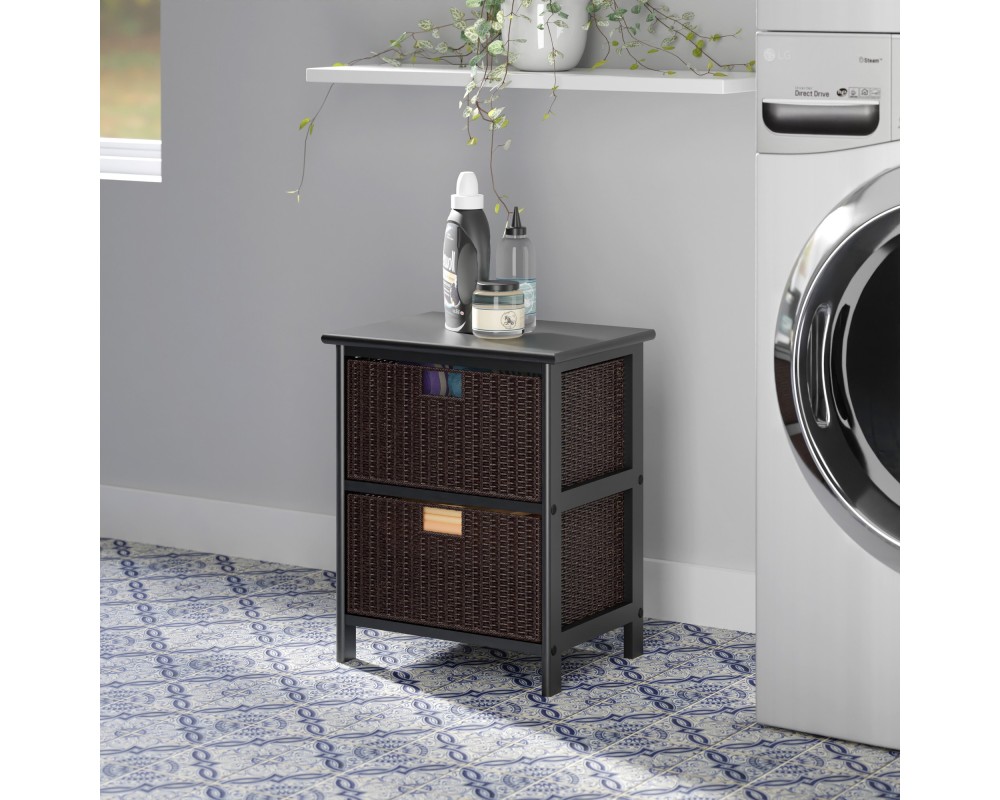 Omaha Storage Shelf with 2 Foldable Corn Husk Baskets, Black and Chocolate