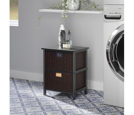 Omaha Storage Shelf with 2 Foldable Corn Husk Baskets, Black and Chocolate