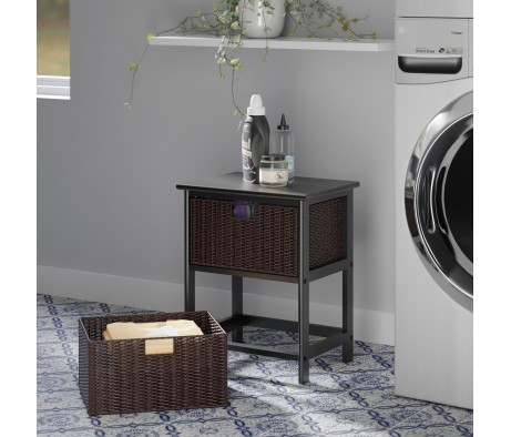 Omaha Storage Shelf with 2 Foldable Corn Husk Baskets, Black and Chocolate