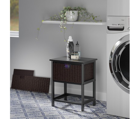 Omaha Storage Shelf with 2 Foldable Corn Husk Baskets, Black and Chocolate