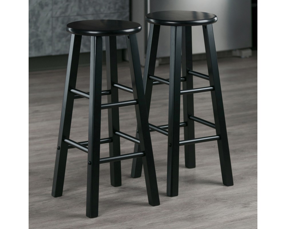 Element 2-Pc Square Leg Bar Stool Set, Black