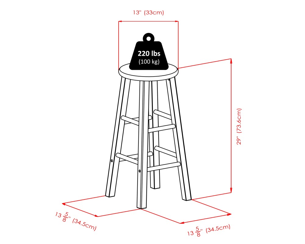Element 2-Pc Square Leg Bar Stool Set, Black