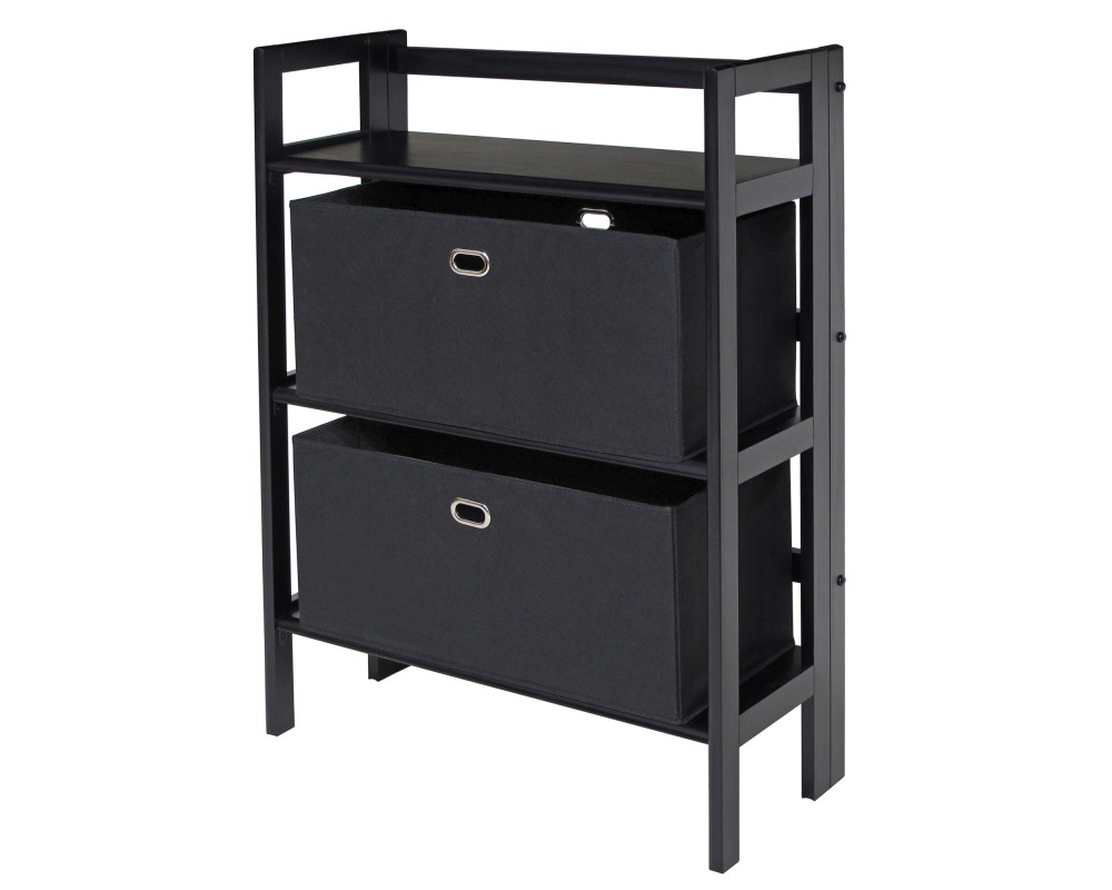 Torino 3-Pc Foldable Shelf with 2 Foldable Fabric Baskets, Black