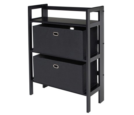 Torino 3-Pc Foldable Shelf with 2 Foldable Fabric Baskets, Black
