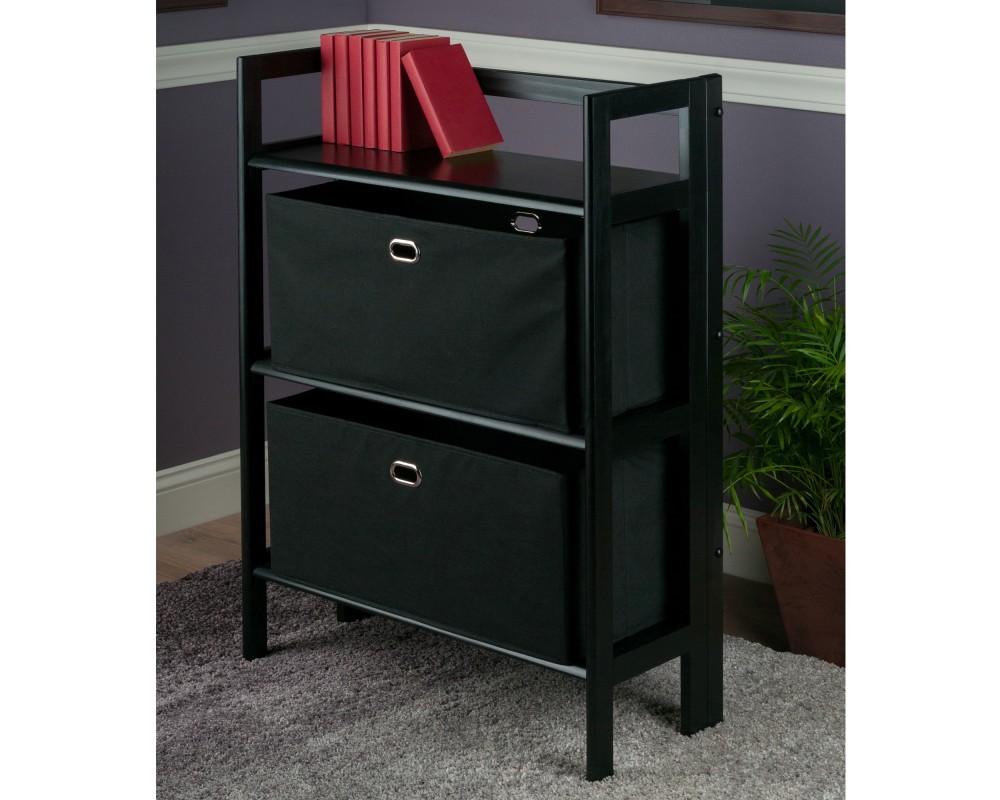 Torino 3-Pc Foldable Shelf with 2 Foldable Fabric Baskets, Black