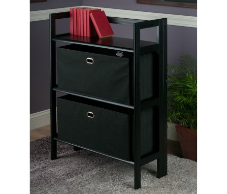Torino 3-Pc Foldable Shelf with 2 Foldable Fabric Baskets, Black