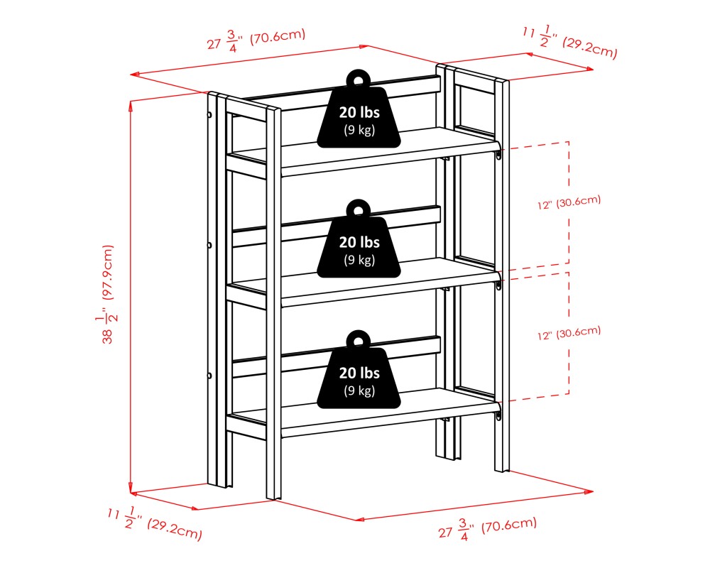 Torino 3-Pc Foldable Shelf with 2 Foldable Fabric Baskets, Black