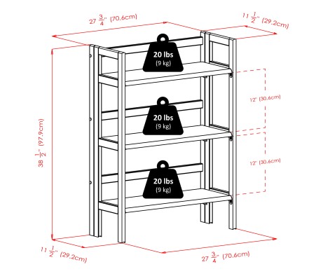 Torino 3-Pc Foldable Shelf with 2 Foldable Fabric Baskets, Black