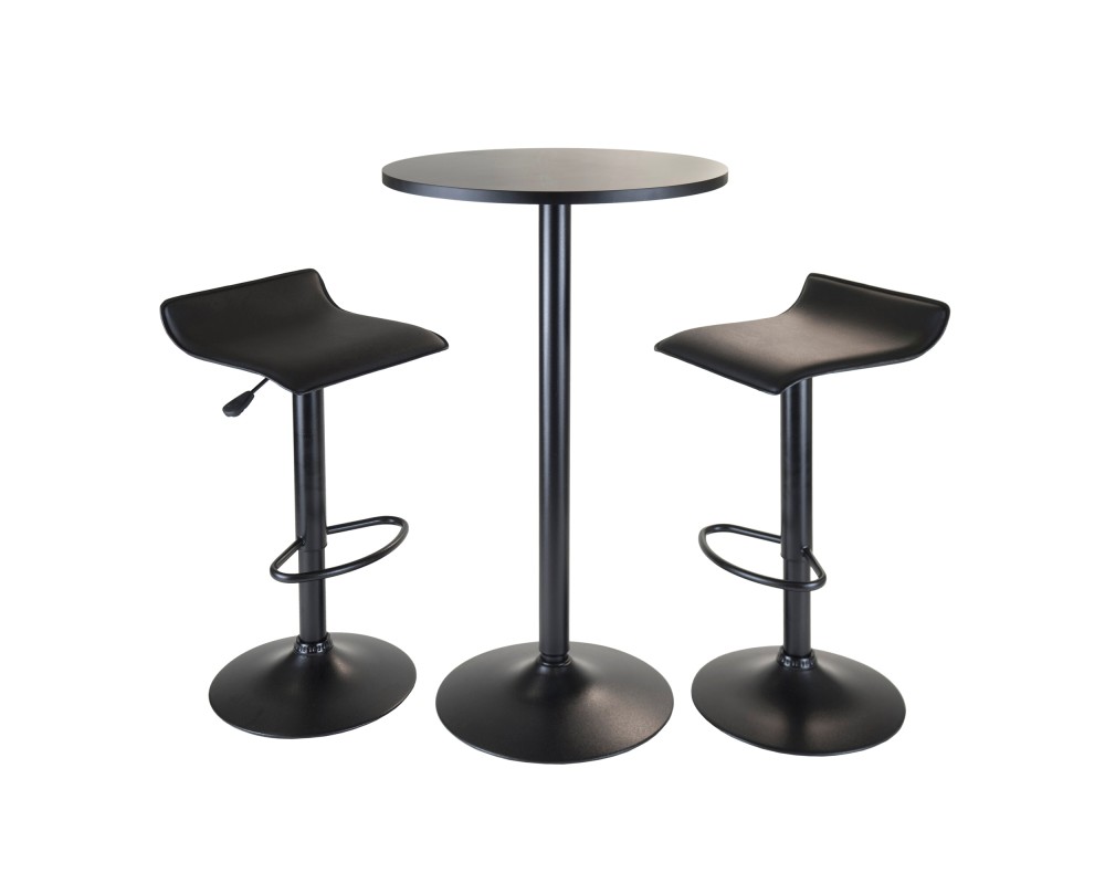 Obsidian 3-Pc Round Bar Height Table with 2 Adjustable Air Lift Stools, Black