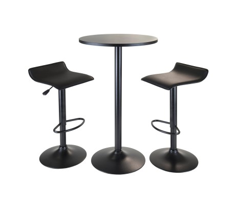 Obsidian 3-Pc Round Bar Height Table with 2 Adjustable Air Lift Stools, Black