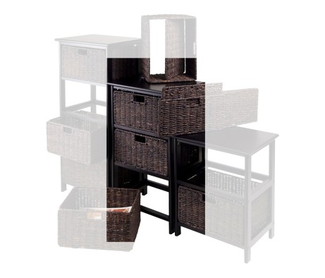 Omaha Storage Rack with 3 Foldable Corn Husk Baskets, Black and Chocolate