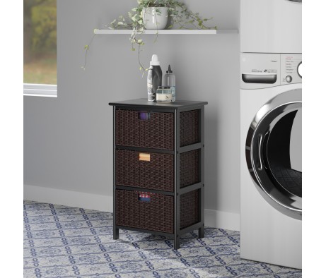 Omaha Storage Rack with 3 Foldable Corn Husk Baskets, Black and Chocolate