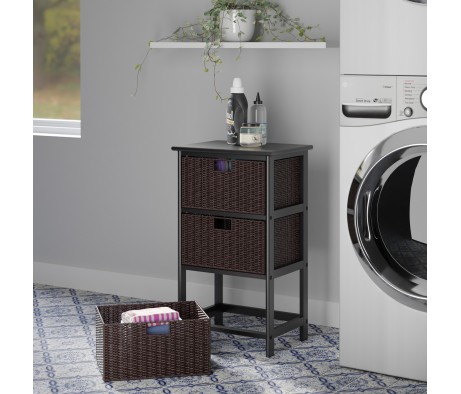 Omaha Storage Rack with 3 Foldable Corn Husk Baskets, Black and Chocolate