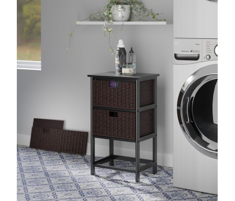 Omaha Storage Rack with 3 Foldable Corn Husk Baskets, Black and Chocolate