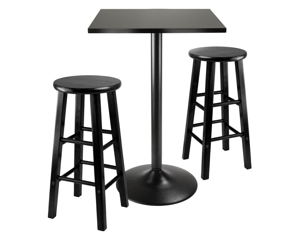 Obsidian 3-Pc Square Counter Height Table with 2 Square Leg Counter Stools, Black