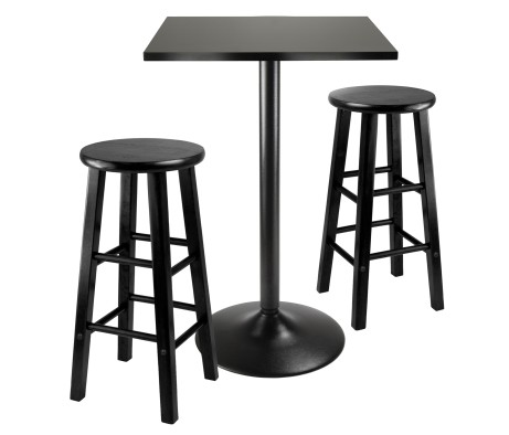 Obsidian 3-Pc Square Counter Height Table with 2 Square Leg Counter Stools, Black