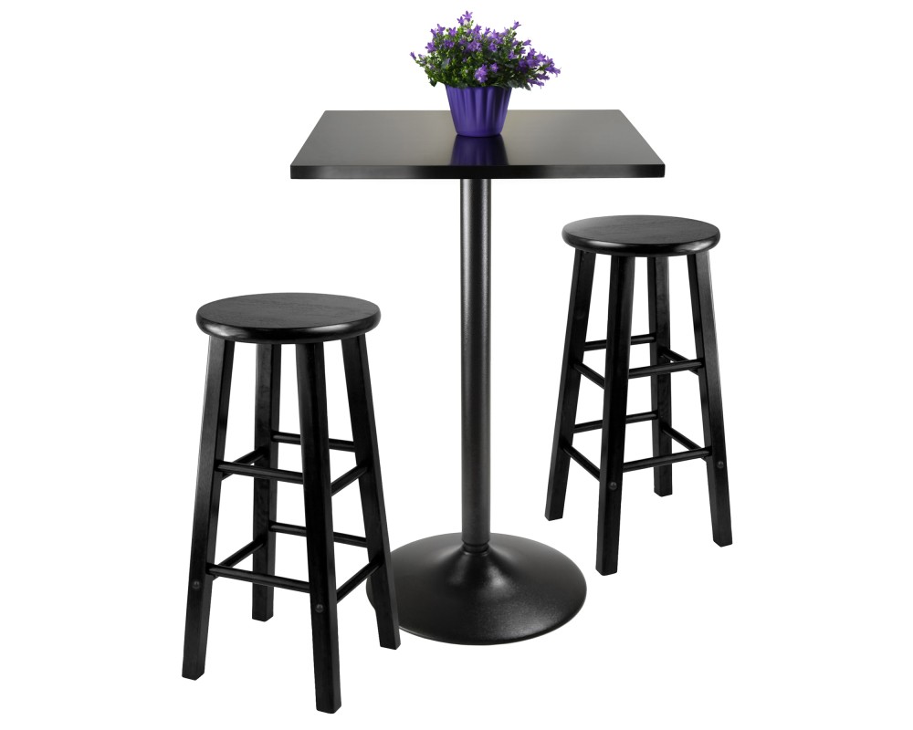 Obsidian 3-Pc Square Counter Height Table with 2 Square Leg Counter Stools, Black