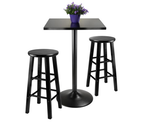 Obsidian 3-Pc Square Counter Height Table with 2 Square Leg Counter Stools, Black