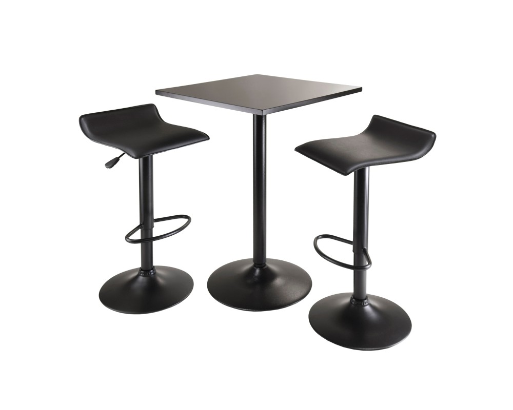 Obsidian 3-Pc Square Counter Height Table with 2 Adjustable Air Lift Stools, Black