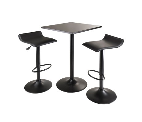 Obsidian 3-Pc Square Counter Height Table with 2 Adjustable Air Lift Stools, Black