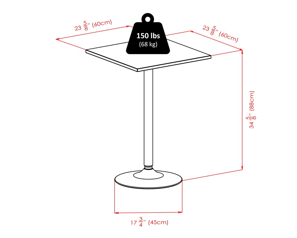 Obsidian 3-Pc Square Counter Height Table with 2 Adjustable Air Lift Stools, Black
