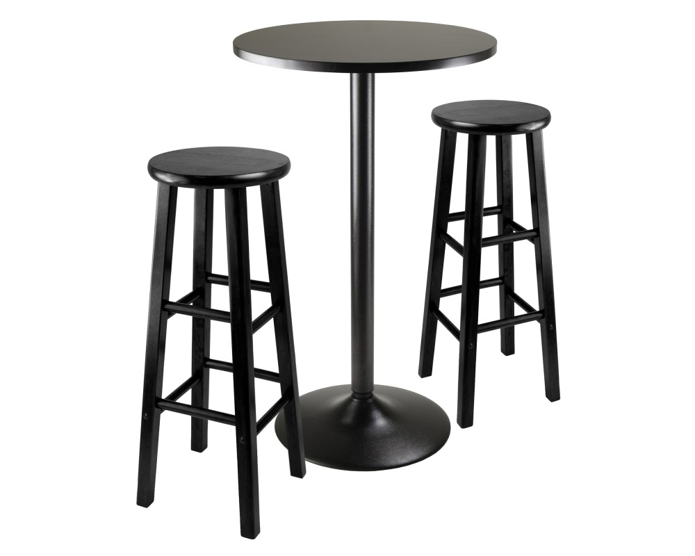 Obsidian 3-Pc Round Bar Height Table with 2 Square Leg Bar Stools, Black