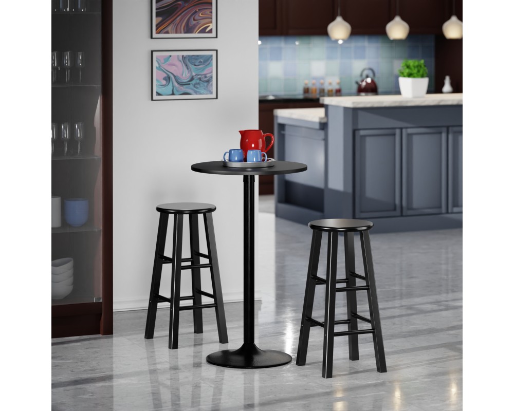 Obsidian 3-Pc Round Bar Height Table with 2 Square Leg Bar Stools, Black