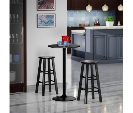 Obsidian 3-Pc Round Bar Height Table with 2 Square Leg Bar Stools, Black