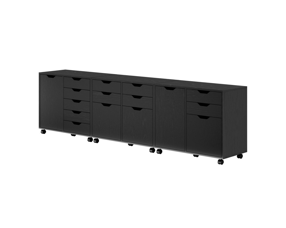 Halifax 3-Pc Cabinet Set with File Drawer, Black Finish