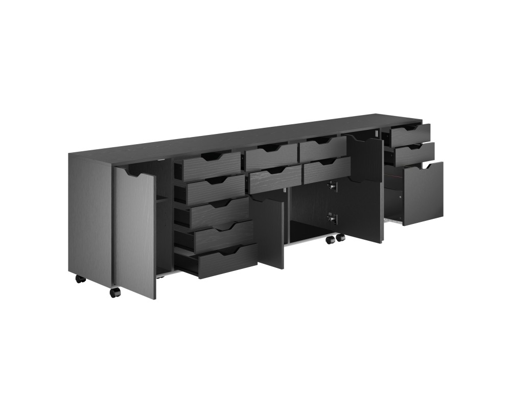 Halifax 3-Pc Cabinet Set with File Drawer, Black Finish