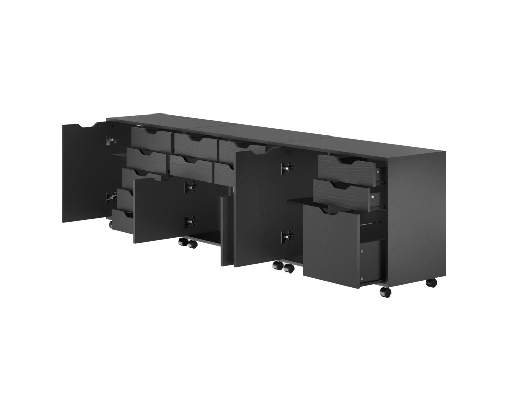 Halifax 3-Pc Cabinet Set with File Drawer, Black Finish