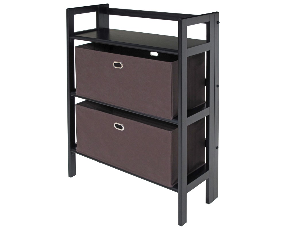 Torino 3-Pc Foldable Shelf with 2 Foldable Fabric Baskets, Black and Chocolate