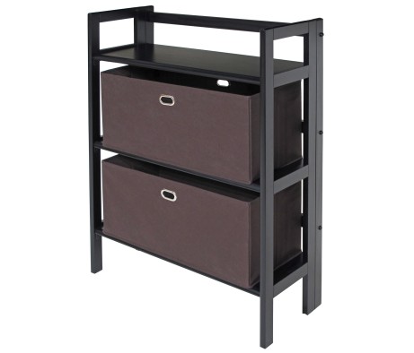 Torino 3-Pc Foldable Shelf with 2 Foldable Fabric Baskets, Black and Chocolate