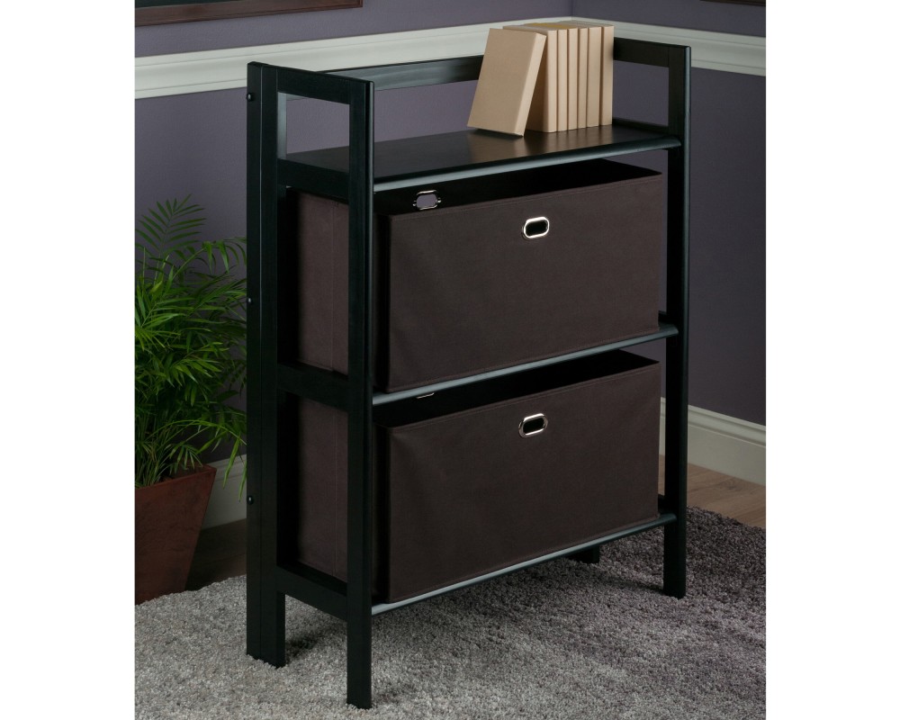 Torino 3-Pc Foldable Shelf with 2 Foldable Fabric Baskets, Black and Chocolate