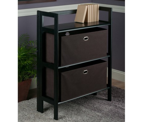 Torino 3-Pc Foldable Shelf with 2 Foldable Fabric Baskets, Black and Chocolate