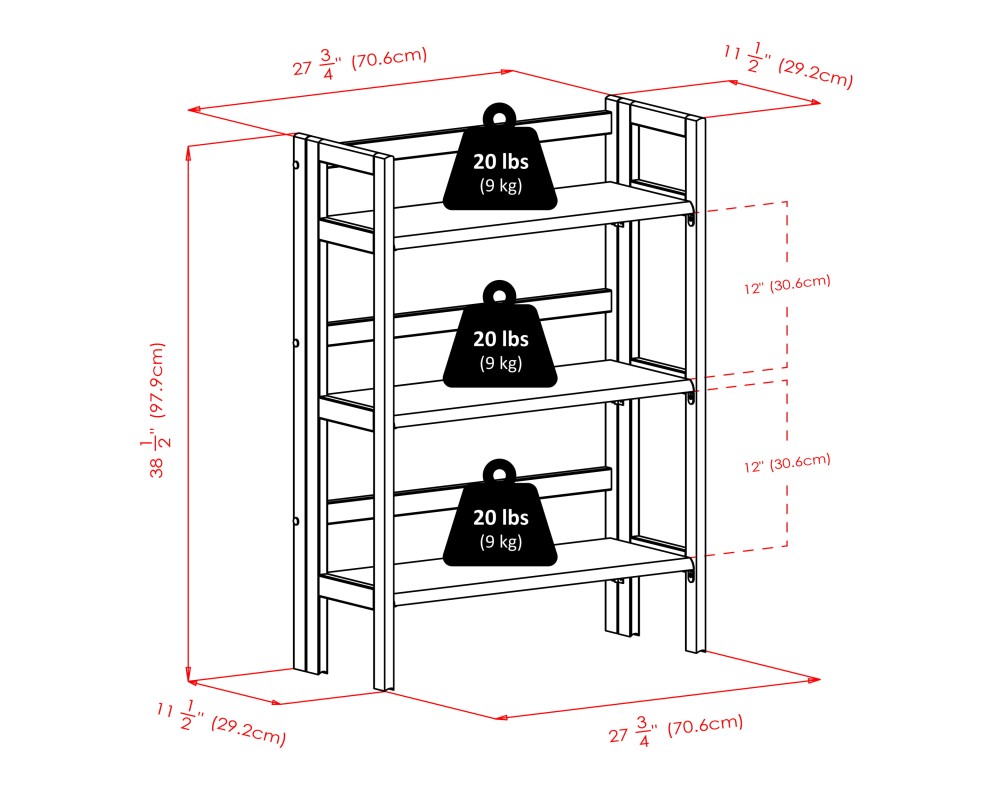 Torino 3-Pc Foldable Shelf with 2 Foldable Fabric Baskets, Black and Chocolate