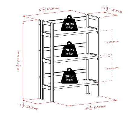 Torino 3-Pc Foldable Shelf with 2 Foldable Fabric Baskets, Black and Chocolate