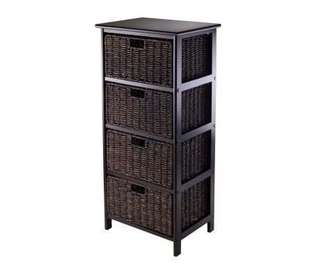 Omaha Storage Rack with 4 Foldable Corn Husk Baskets, Black and Chocolate