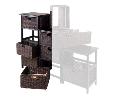 Omaha Storage Rack with 4 Foldable Corn Husk Baskets, Black and Chocolate