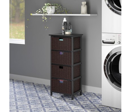 Omaha Storage Rack with 4 Foldable Corn Husk Baskets, Black and Chocolate